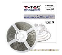 V-TAC Tira LED bobina de 5 metros 10 W por metro cinta luminosa SMD 5050 color de luz blanca cálida 3000 K para exterior con tira adhesiva y cubierta de silicona, alimentada a 24 V.