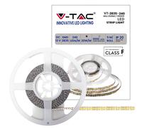 V-TAC Tira LED bobina de 5 metros 20 W por metro cinta luminosa SMD 2835 Color de la luz blanca fría 6500 K para interior con tira adhesiva, alimentada a 12 V.