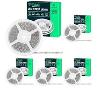 V-TAC Tira LED Exterior Impermeable IP65-5 Metros 11W SMD 5050-6500K Blanco Frío - Brillante y Flexible Con Cinta Adhesiva Para Jardín, Patio, Habitación - 12V (Paquete de 5)