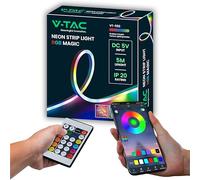 V-TAC Tira LED Magic Smart RGB de 5 metros, 16 millones de colores, mando a distancia y aplicaciones, fuente de alimentación USB, 5 V, 3 W/m, 30 leds/m, para casa, dormitorio, sala de estar, interior