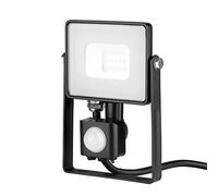 V-TAC VT-10-S-B Faro LED Chip Samsung 10W con sensor de movimiento y crepuscular e interruptor manual de bloqueo, color negro 6400K IP65