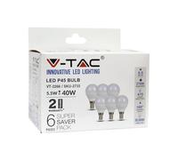 V-TAC VT-2266 - Juego de 6 bombillas LED con bola E14, 5,5 W, 470 lm, 2700 K, G45