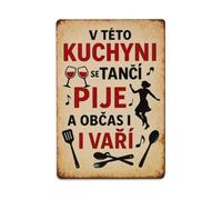 V Teto Kuchyni Se TanCi Pije A Obcas I VaRi Cartel de metal retro, decoración vintage para bar, hogar, cueva de hombre, cocina, lavandería, regalo, 8 x 12 pulgadas
