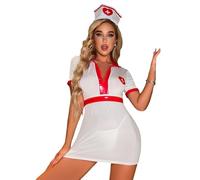 V-Ting Lencería sexy para mujer, enfermera, cosplay, fiesta, cuello en V, ropa de noche, disfraz de enfermera, cosplay, juegos de rol, uniformes de enfermería, uniformes, minivestido