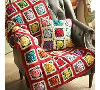 V&U Manta de Ganchillo para sofá,Manta de Tiro Tejida a Mano,Manta Sofá Decorativa Boho,Manta Cama Tejida con Flores Coloridas para Reclinable Comforter Travel(75x48cm(30x19inch), Red)