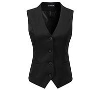 V VOCNI Chaleco de mujer con forro completo, 4 botones, cuello en V, elegante, económico, Negro, L