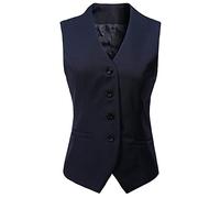 V VOCNI Chaleco de mujer con forro completo, 4 botones, cuello en V, elegante, para traje, económico, azul marino, S