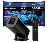 V1 Proyector Video Portátil con WiFi y Bluetooth - 720P y 200ANSI, Android 14, Corrección Automática de Trapecio, Soporte Ajustable para Entretenimiento en el Hogar, Cine, Exteriores(V1, Negro)