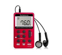 V112 Portable Mini Radio, Rechargeable AM FM Radio, Station Storage, Sleep Timer, 3.5mm Headphone Ja