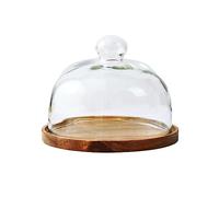V2t9R4m7 Puesto de té de la tarde Plato de madera for tartas con cubierta vidrio transparente, mesa postres, bandeja for exhibición pan y dim sum Soporte para pasteles(Pequeño)