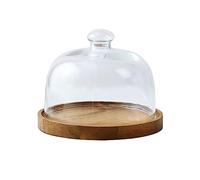 V2t9R4m7 Puesto de té de la tarde Plato de madera for tartas con cubierta vidrio transparente, mesa postres, bandeja for exhibición pan y dim sum Soporte para pasteles(XS)