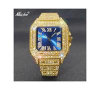 (V324-GB) MISSFOX Reloj cuadrado con diamantes de imitación, esfera estilo hip hop con efecto rayos