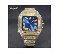 (V324-GSB) MISSFOX Reloj cuadrado con diamantes de imitación, esfera estilo hip hop con efecto rayos