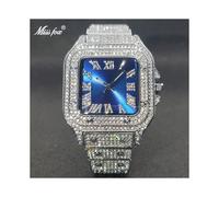(V324-SB) MISSFOX Reloj cuadrado con diamantes de imitación, esfera estilo hip hop con efecto rayos