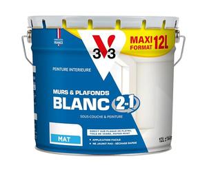 V33 Pintura para paredes y techos mate, blanca, pintura interior 2 en 1