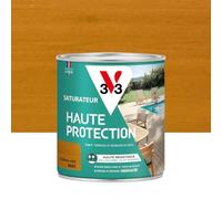 V33 Saturador Madera exterior Chene claro mate para terrazas y muebles de jardín, alta resistencia al agua clorada, UV y grasa, sin limpieza y antideslizante, resina de origen vegetal, 0,75 L
