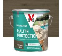 V33 Saturador madera exterior gris ahumado mate - Para terrazas y muebles de jardín - Alta resistencia al agua clorada, UV y grasa, sin limpieza y antideslizante - Resina de origen vegetal - 2,5 L