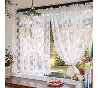 V3VOGUE Cortina Corta Bordada Romantica En Encaje Blanco, Lujo Cortinas Tul Visillo, 1 Pieza, An. X Al., 130x130/180/240/270cm, Vintage, Cortinas De Cenefa para Cocina Café Bistró