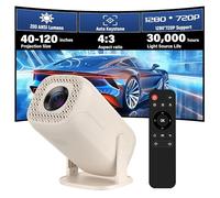 V5 Proyector Video Portátil con WiFi y Bluetooth - 720P y 200ANSI, Android 14, Corrección Automática de Trapecio, Soporte Ajustable para Entretenimiento en el Hogar, Cine, Exteriores(V5, Blanco Crema)