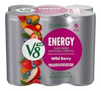 V8 +ENERGY Bebida energética con sabor a bayas silvestres, hecha con jugos de verduras y frutas reales, lata de 8 onzas líquidas (paquete de 6)