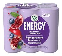 V8 +ENERGY Bebida energética de granada y arándanos, hecha con jugos reales de verduras y frutas, lata de 8 onzas (paquete de 6)