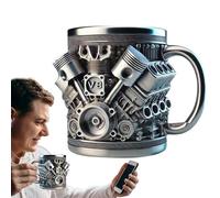 V8 Engines - Taza de acero inoxidable | Taza de café con forma de motor de 6.3 pulgadas | Taza de acero inoxidable | Vasos aislados duraderos para bebidas frías y calientes en el garaje, viajes o