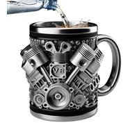 V8 Motores Taza de Acero Inoxidable, 300 Ml V8 Diseño de Motor 3D Taza de Acero Inoxidable Taza de Té Reutilizable Motor de Coche con Asa, Motores Realistas Adornos para Hogar, Estudio, Viajes