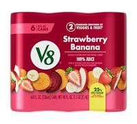 V8 Zumo de fresa y plátano, 100% de frutas y verduras, lata de 236 ml (6 unidades)