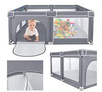 VA-Cerulean Parque de correr, 180 x 150 cm, gris, rejilla protectora para gatear para bebés y niños, rejilla portátil, parque de seguridad, centro de actividad en el interior con base antideslizante