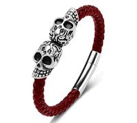 VA JENT Pulsera de cuero para hombre, diseño de calavera, acero inoxidable 316L, pulsera de cuero genuino para hombre, pulsera de regalo para marido e hijo, 20cm/7.87inches, Cuero, No es una piedra