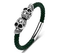 VA JENT Pulsera de cuero para hombre, diseño de calavera, acero inoxidable 316L, pulsera de cuero genuino para hombre, pulsera de regalo para marido e hijo, 20cm/7.87inches, Cuero, No es una piedra