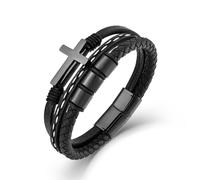 VA JENT Pulsera religiosa de cuero de microfibra negra para hombre, diseño de cruz, para siempre amor de Dios, joyería religiosa, regalo para papá/marido, 21 cm/8.27 inches, Cuero, Sin piedra preciosa