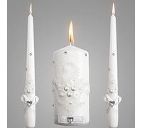 VABA Unity Candles - Juego de velas para ceremonia de boda, 3 piezas, perlas y cristales blancos, pilar de 6 pulgadas y 2 conos de 10 pulgadas, ecológicas