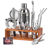 Vabaso Kit de camarero, juego de coctelera para bar casero de bebidas mixtas, 25 onzas, juego profesional de herramientas de barra de acero inoxidable 18/8 con folleto de recetas de cóctel, día del
