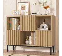 Vabches Estantería corta estriada, organizador de almacenamiento de 6 cubos con puertas, moderna estantería abierta de 2 niveles para el hogar y la oficina, estante de exhibición de pie de madera