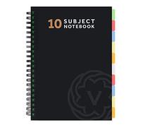 VABE UK Cuaderno A4 con 10 divisores, 300 páginas rayadas A4 en espiral (150 hojas), bloc de escritura de 100 g/m², cuaderno grande A4 rayado con cubierta gruesa laminada mate (paquete de 1, negro)