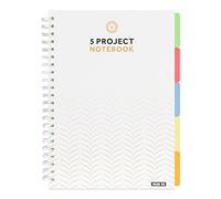 VABE UK Cuaderno de proyectos A4, 5 divisores, 200 páginas (100 hojas), papel rayado blanco de 100 g/m², cubierta gruesa laminada mate (blanco)