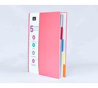 VABE UK Cuaderno de tapa dura A5 con 5 divisores, cuaderno de proyectos, asignaturas o diario con papel de escritura de alta calidad, cuaderno de 200 páginas encuadernado con alambre (rosa)