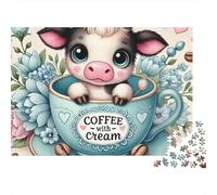 Vaca Adorable Taza de Café Puzzle de 1000 Piezas Papel Puzzle para Adultos Relajación Atención Familia Decoración Regalo 38x26cm/1000pcs