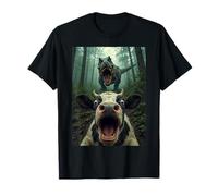Vaca asustada T Rex Selfie Dinosaurio Granja Meme Humor Divertido Camiseta