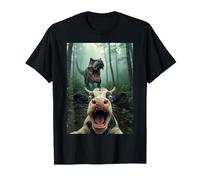 Vaca asustada T Rex Selfie Dinosaurio Granja Meme Humor Divertido Camiseta