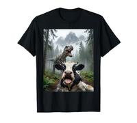 Vaca asustada T Rex Selfie Dinosaurio Granja Meme Humor Divertido Camiseta