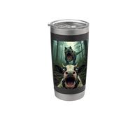 Vaca asustada T Rex Selfie Dinosaurio Granja Meme Humor Divertido Vaso térmico de acero inoxidable de doble pared