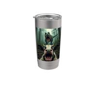 Vaca asustada T Rex Selfie Dinosaurio Granja Meme Humor Divertido Vaso térmico de acero inoxidable de doble pared
