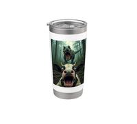 Vaca asustada T Rex Selfie Dinosaurio Granja Meme Humor Divertido Vaso térmico de acero inoxidable de doble pared