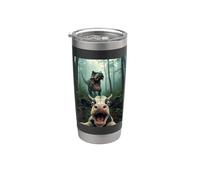Vaca asustada T Rex Selfie Dinosaurio Granja Meme Humor Divertido Vaso térmico de acero inoxidable de doble pared
