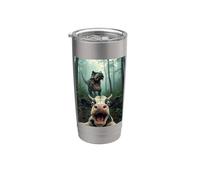 Vaca asustada T Rex Selfie Dinosaurio Granja Meme Humor Divertido Vaso térmico de acero inoxidable de doble pared