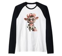 Vaca atrevida con Gafas Lindo diseño de Personajes de Dibujos Animados de Animales Camiseta Manga Raglan
