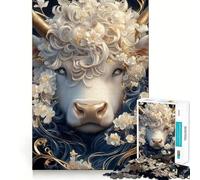 Vaca Blanca con Flores Rompecabezas de Animales para Adolescentes 1000 Piezas Juego de Memoria Mental Cierre Seguro sin Piezas Sueltas Juego para ejercitar la Mente Ideal para Viajar (50x75cm)