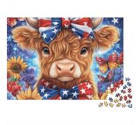 Vaca Bonita Puzzle de 1000 Piezas Juego de Puzzle 1000 Piezas Papel para Adultos Relajación Girasol Lazo Colorido Hogar Familia 70x50cm/1000pcs